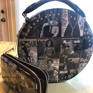 Glossy Magazine Cover Collage Cross Body Purse and Wallet Set-the Obamas